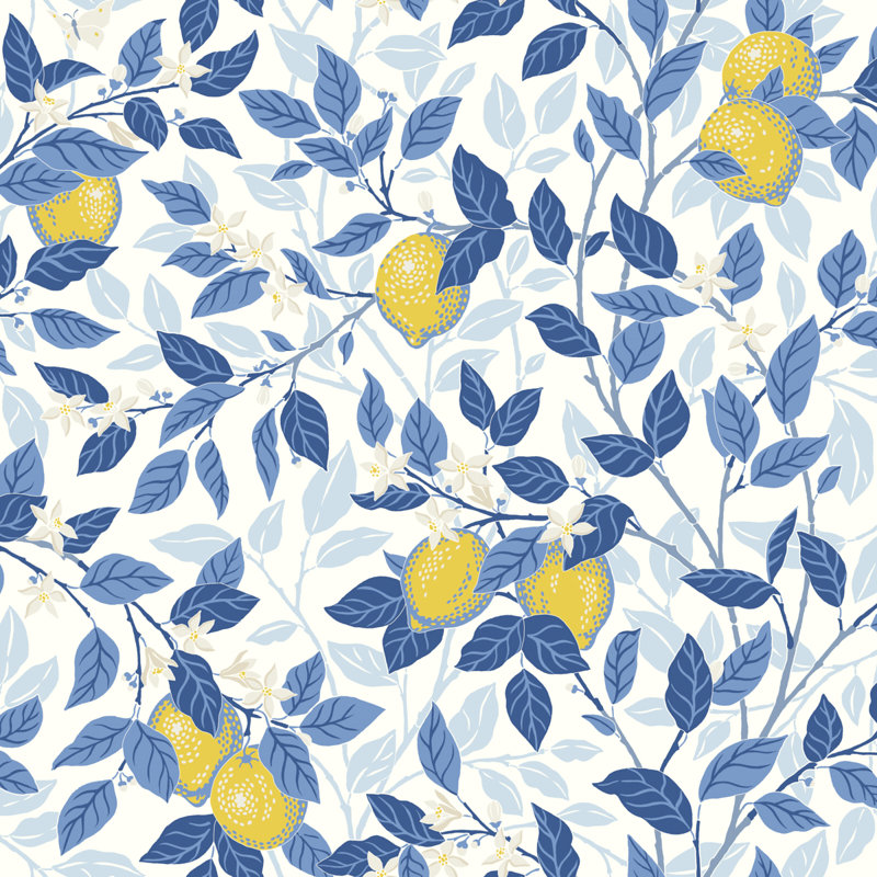 Citronträd Floral Wallpaper Roll, Blue/Yellow