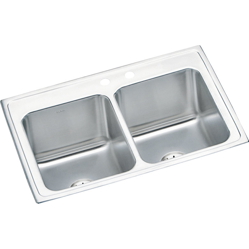 Lustertone 33" L x 22" W Double Basin Drop-In Kitchen Sink with Drain Assembly, MR2 hole