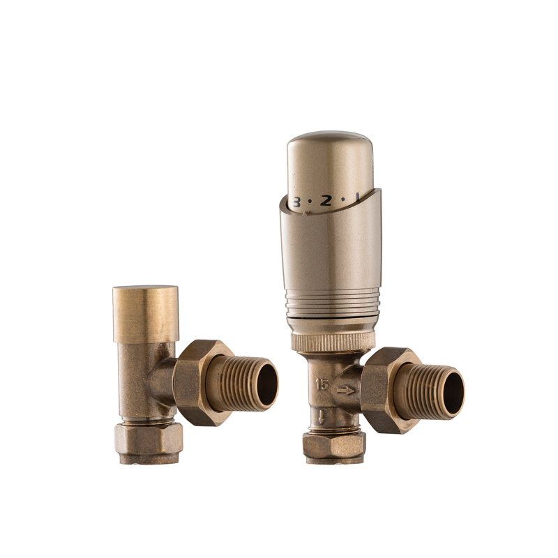 UK-11 Chrome Plated Thermostatic Valve & Lockshield, Copper
