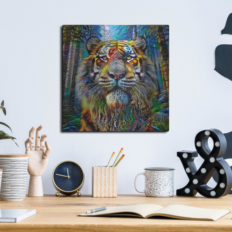 «Tiger» par Pierre Gavidia, art mural en métal, H 12 po x l 12 po