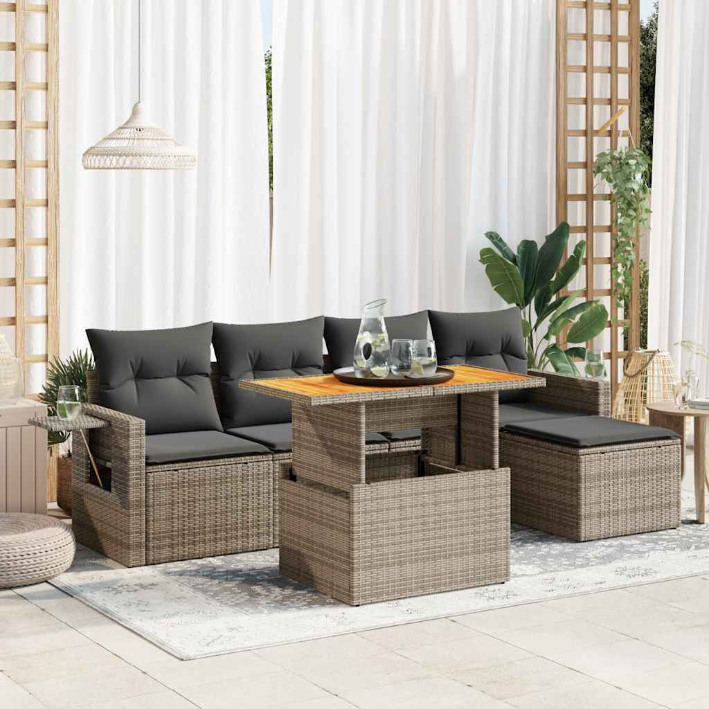 Vidaxl 6-Tlg. Garten-Sofagarnitur Mit Kissen Beige Poly Rattan