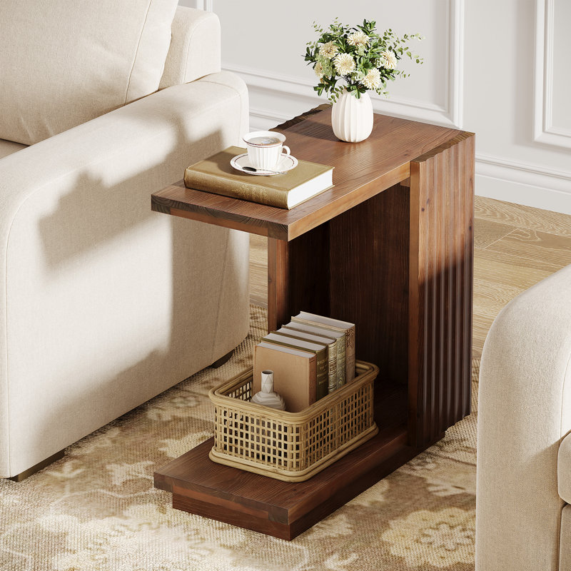 Solid Wood End Table, C-shaped Side Table For Sofa, Bed (set Of 2)