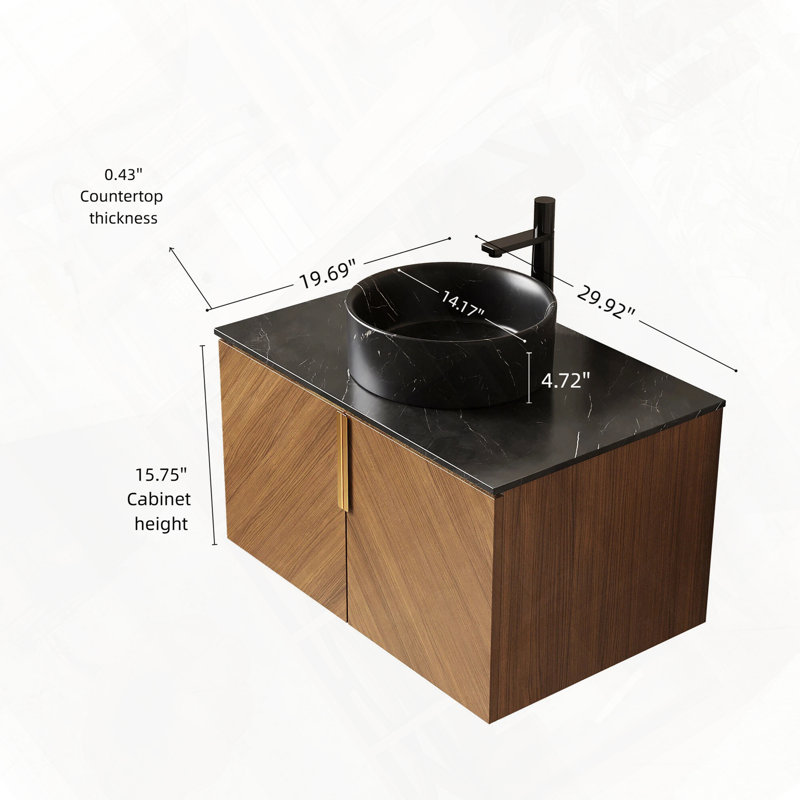 Meuble-lavabo mural avec lavabo double et comptoir en pierre frittée, 30"