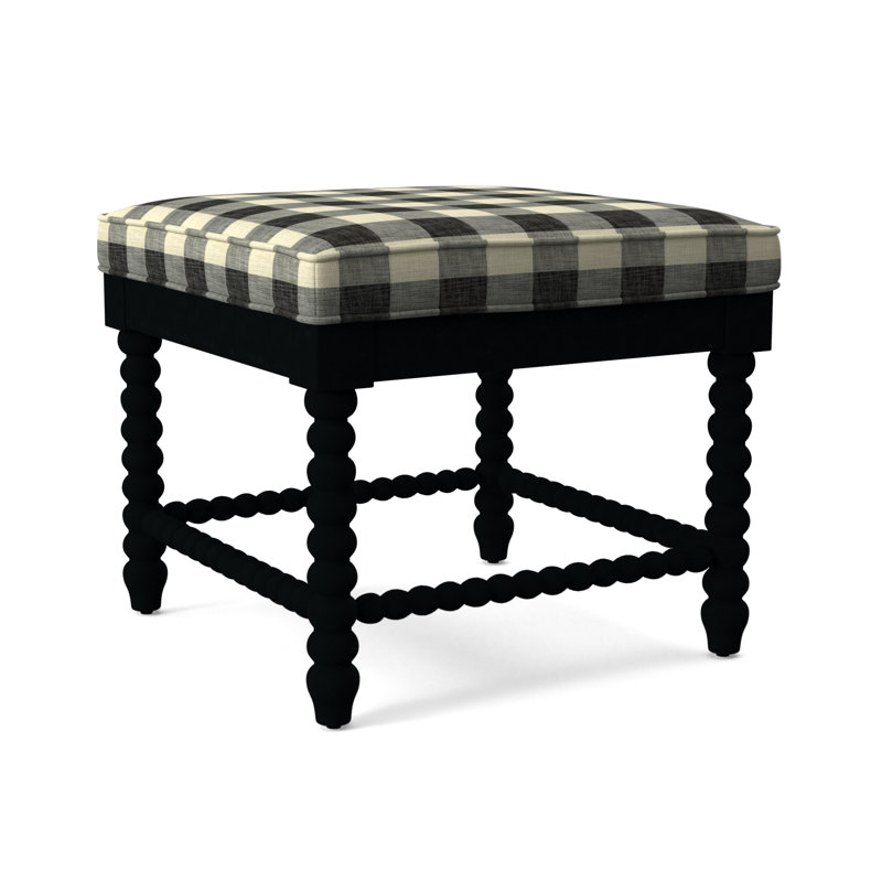 Lind Island Upholstered Bench, Sunbrella Beige Pinstripe; 6205-74, Black Finish