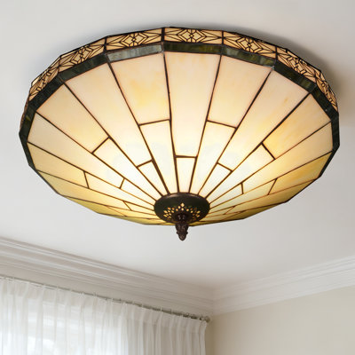 Luminaire suspendu en verre coloré 15,7 pouces de style Tiffany, plafonnier inversé semi-encastré