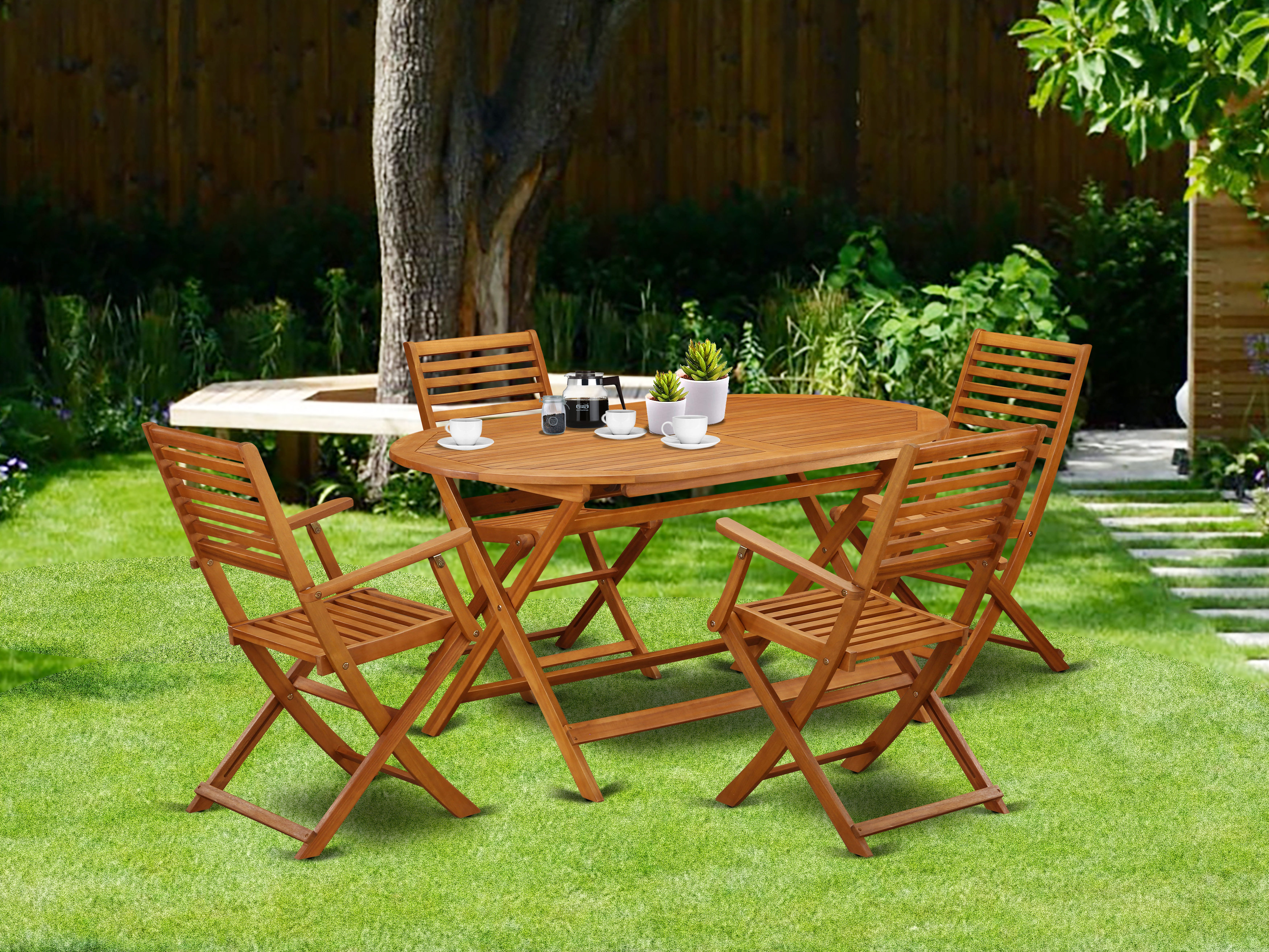 Oval wooden garden discount table and chairs