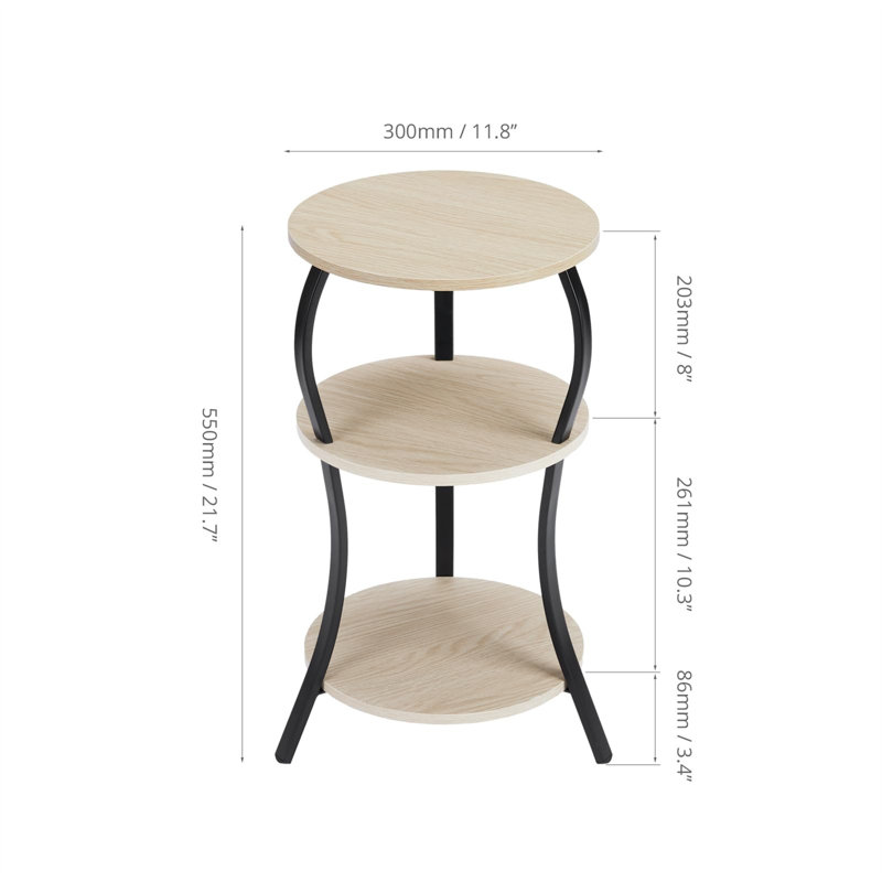 Table d'appoint ronde à chargement - Table compacte à 3 niveaux avec ports USB pour petits espaces, Noir, Beige