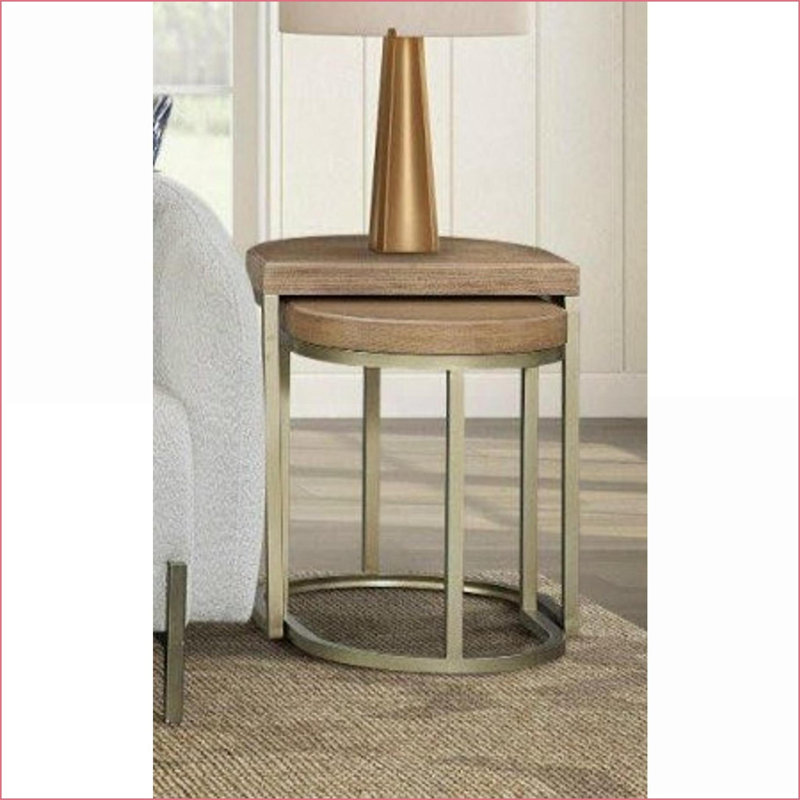 Ensemble de 2 tables gigognes en placage d'orme avec bases en métal
