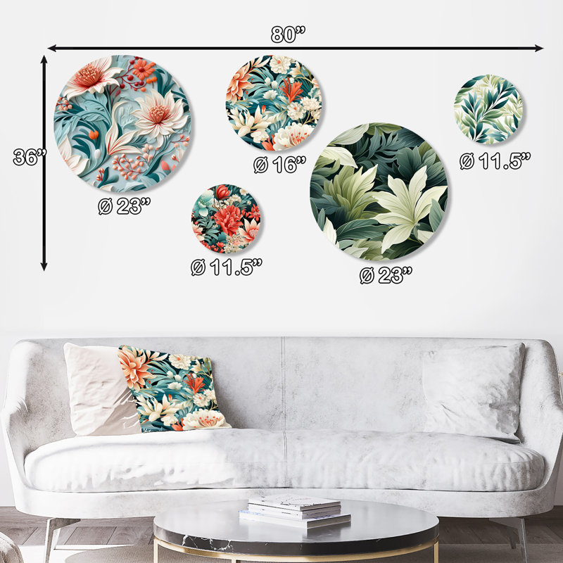 Nigan - Ensemble d'art mural floral rond tropical de 5