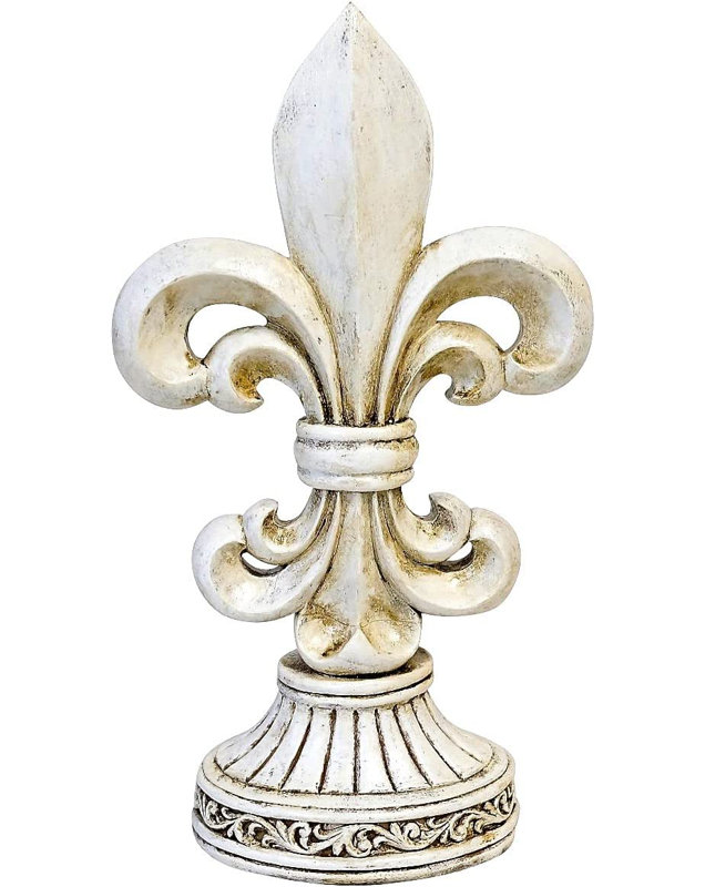 Resin Rustic Vintage Fleur De Lis Figurine Distressed White Freestanding Tabletop Statue for Home Décor