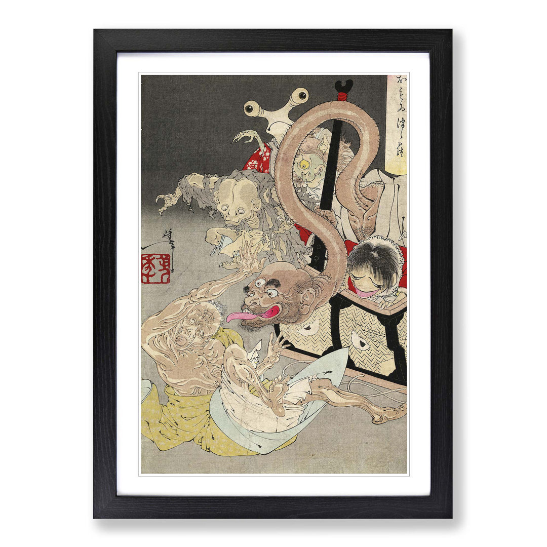 Vintage Japanese Oriental (6) by Yoshitoshi Taiso - Framed Print