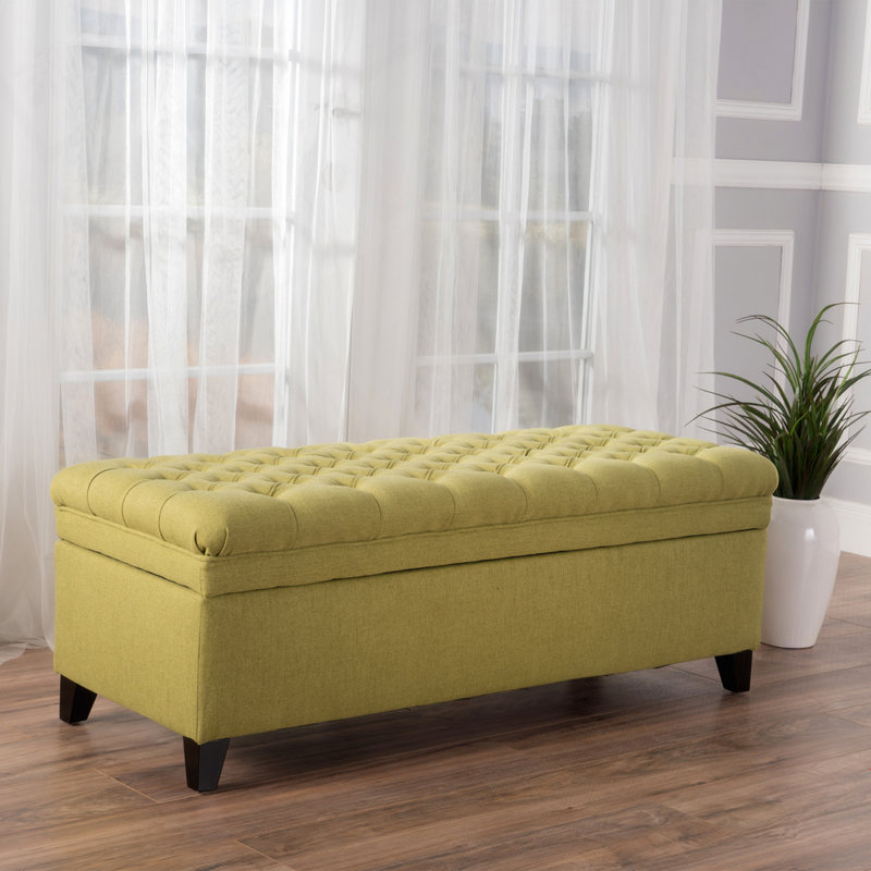 Upholstered Bench With Storage Space, Green
