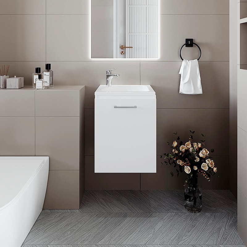 Meuble-lavabo avec lavabo et robinet intégrés, Blanc