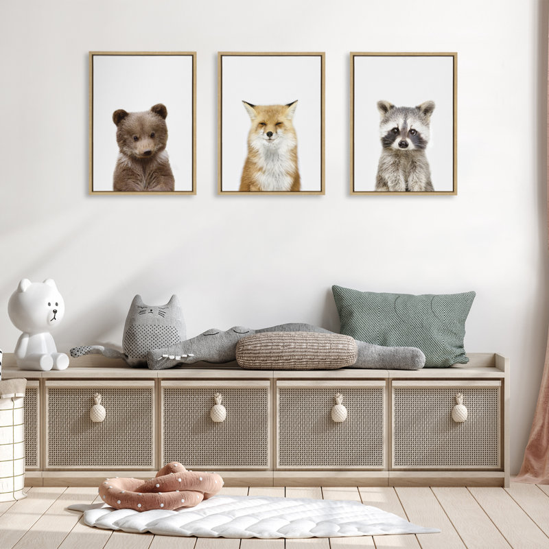 Studio Bear, Studio Fox and Studio Raccoon by Amy Peterson Framed Canvas Wall Art Set