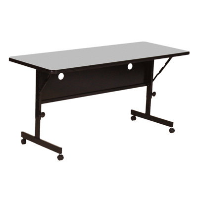 Kham Rectangle Height Adjustable Flip Top Training Table with Casters and Modesty Panel and Cable Management