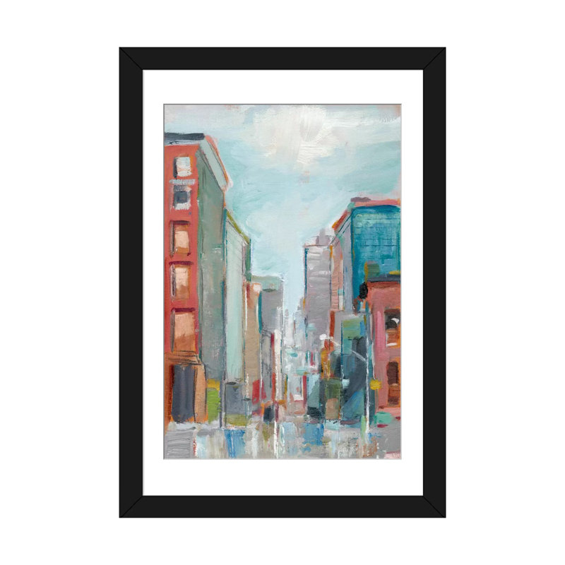 « centre-ville ii », impression sur toile, Papier d'art encadré noir, Blanc, H 32 po x l 24 po x P 1 po