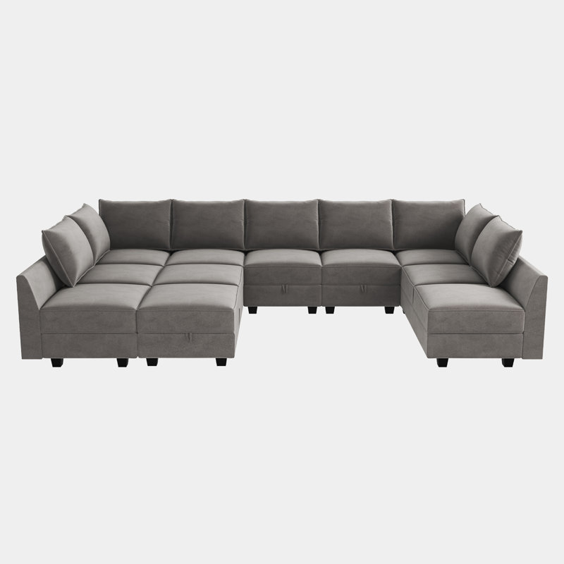 Canapé modulaire en velours Kandle, Velours gris