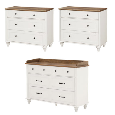 3 Piece Bedroom Set - Includes Mid Century 6 Drawer Dresser, Set Of 2 Bedside Tables With 3 Drawers, 3 Piece Dresser And Nightstand Sets, Oak by August Grove