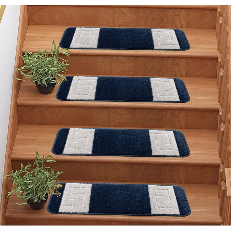 Tapis d'escalier en latex lavable antidérapant, Bleu marine