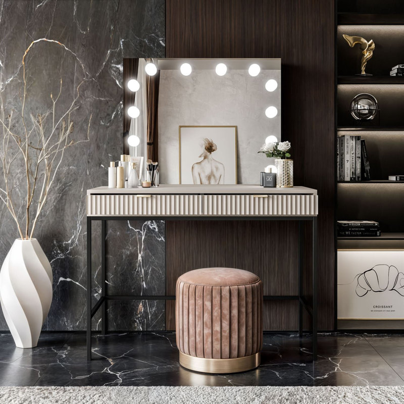 Dressing Table with Mirror, Cashmire/Black