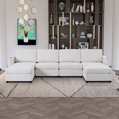 Canapé modulaire moderne en U avec repose-pieds et porte-gobelets