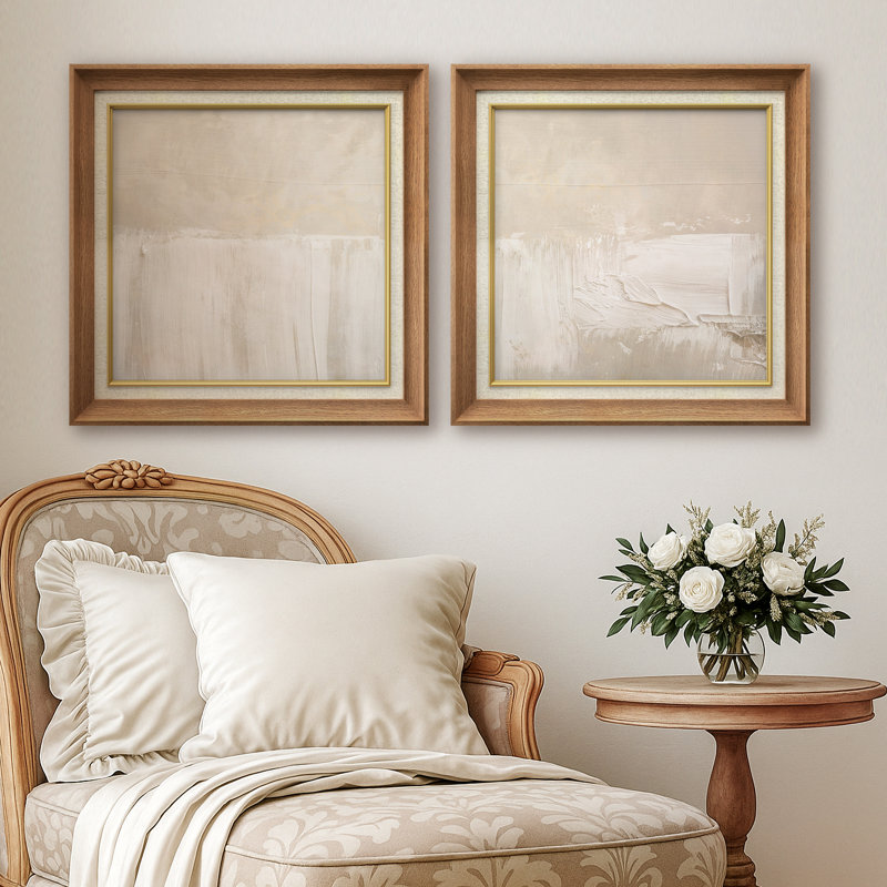 «Soft Neutral Cream Minimal Abstract Light Brush Form», reproduction d'art encadrée sur toile, Natural Gallery Frame