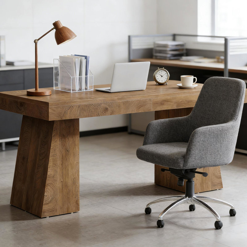Le bureau en bois brun de 55 pouces avec base double est un ajout élégant et pratique à votre bureau, idéal pour les repas, les réunions et le travail