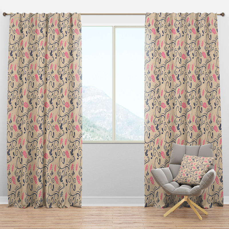 Panneau de rideau simple semi-diaphane à motif floral avec passe-tringle Mid-Century, l 52 po x L 90 po