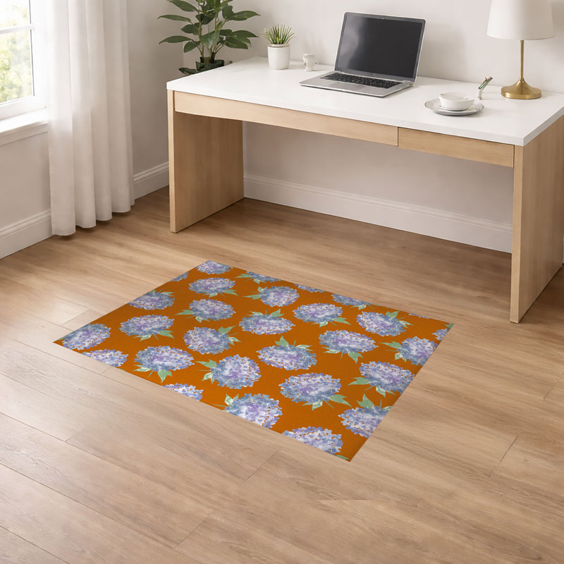 Tapis de bureau antidérapant Hydrangea Love, L 72 po x P 48 po, Orange