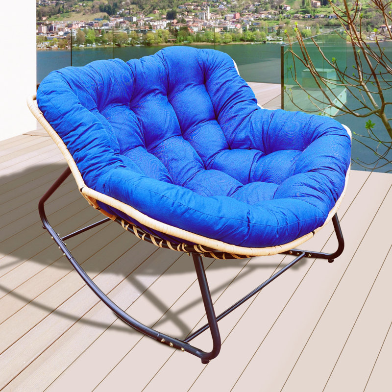 Chaise berçante en rotin ultra-doux, conception anti-basculement, parfaite pour les balcons, les salons, les jardins et les patios - Assemblage facile, bleu