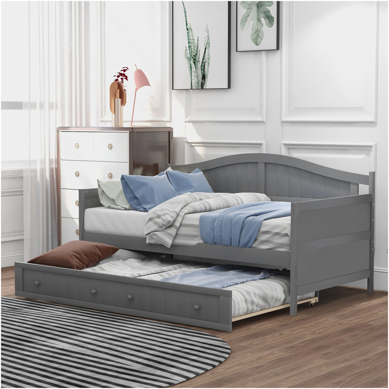 Lit de jour simple en bois avec lit gigogne, canapé-lit pour le salon de la chambre à coucher, gris, Gris