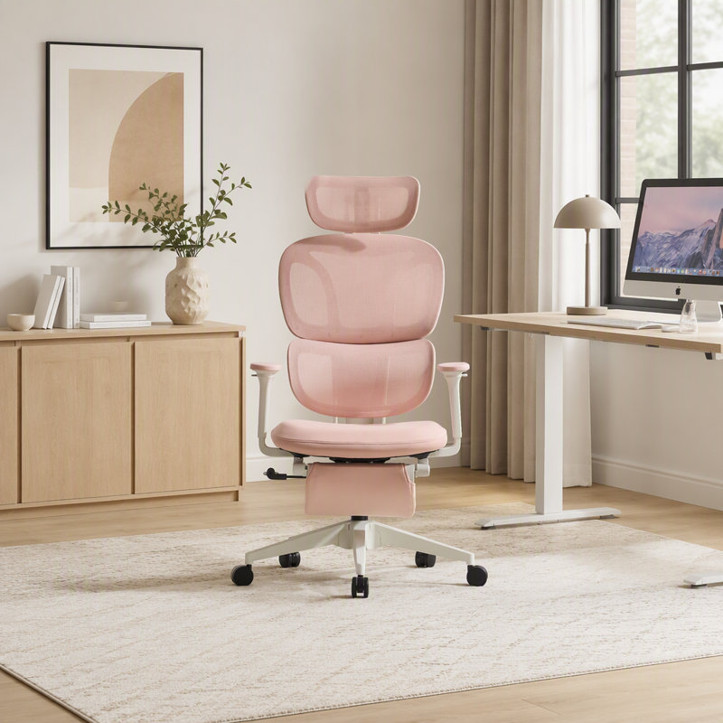 Chaise de bureau ergonomique avec repose-pieds, chaise d'ordinateur à dossier haut avec soutien lombaire dynamique, appui-tête 2D, accoudoirs 4D et assise en maille pour adultes