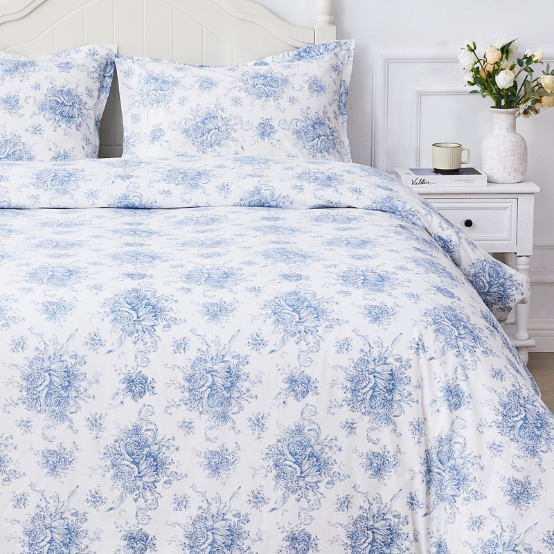 Floral Etching Percale Cotton Duvet Set