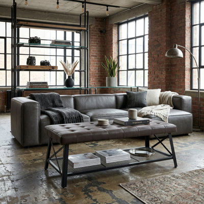 Tufted Faux Leather Upholstered Coffee Table, Soft Cushioned Centre Table For Modern Living Room & Home Furniture