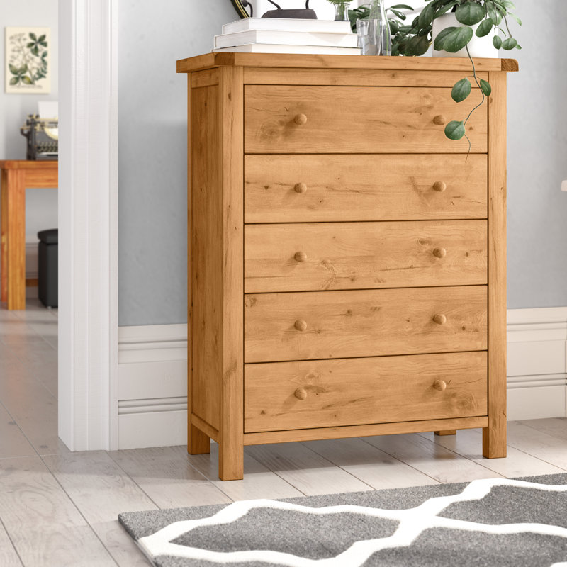 Pompey 5 Drawer 90Cm W Solid Wood Chest Of Drawers, Waxed