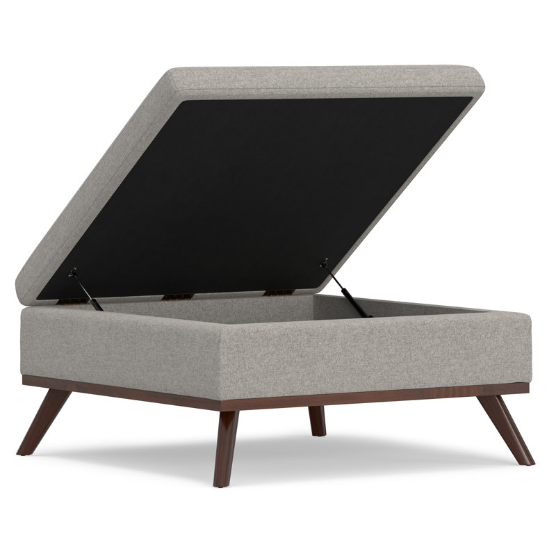 Owen 36"W Upholstered Fabric Mid-Century Modern Square Lift-Top Ottoman with Tufted Detail, Cloud Gray 100% Polyester