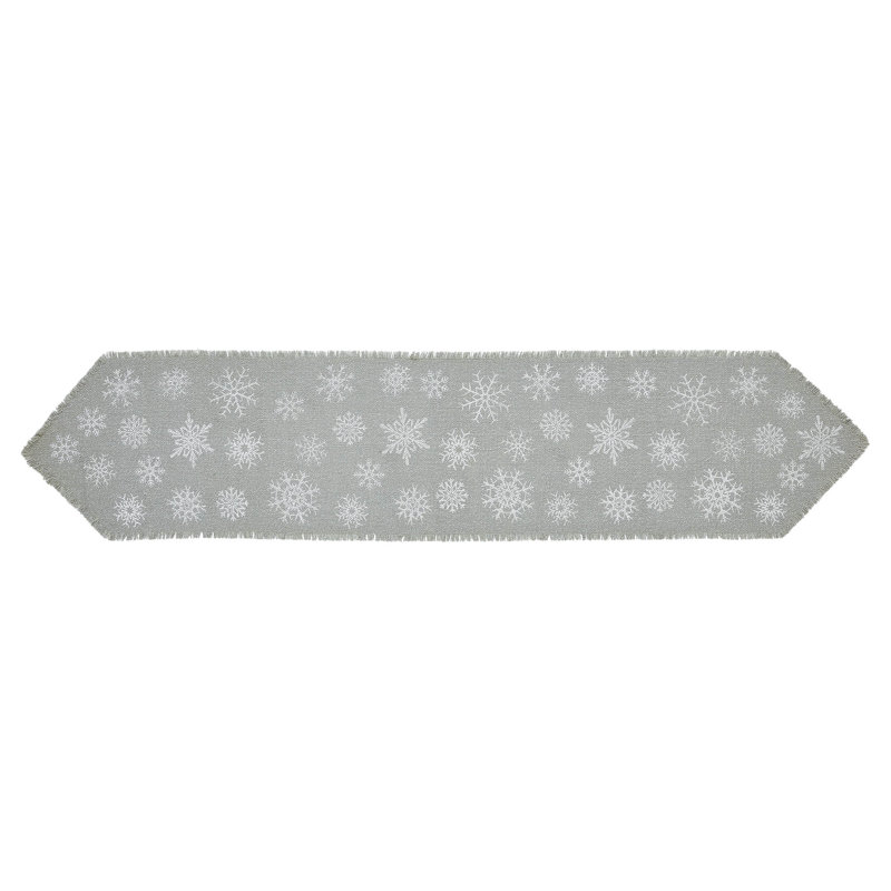 Yuletide Rectangle Geometric Cotton Table Runner, 60" x 12", Dove Gray