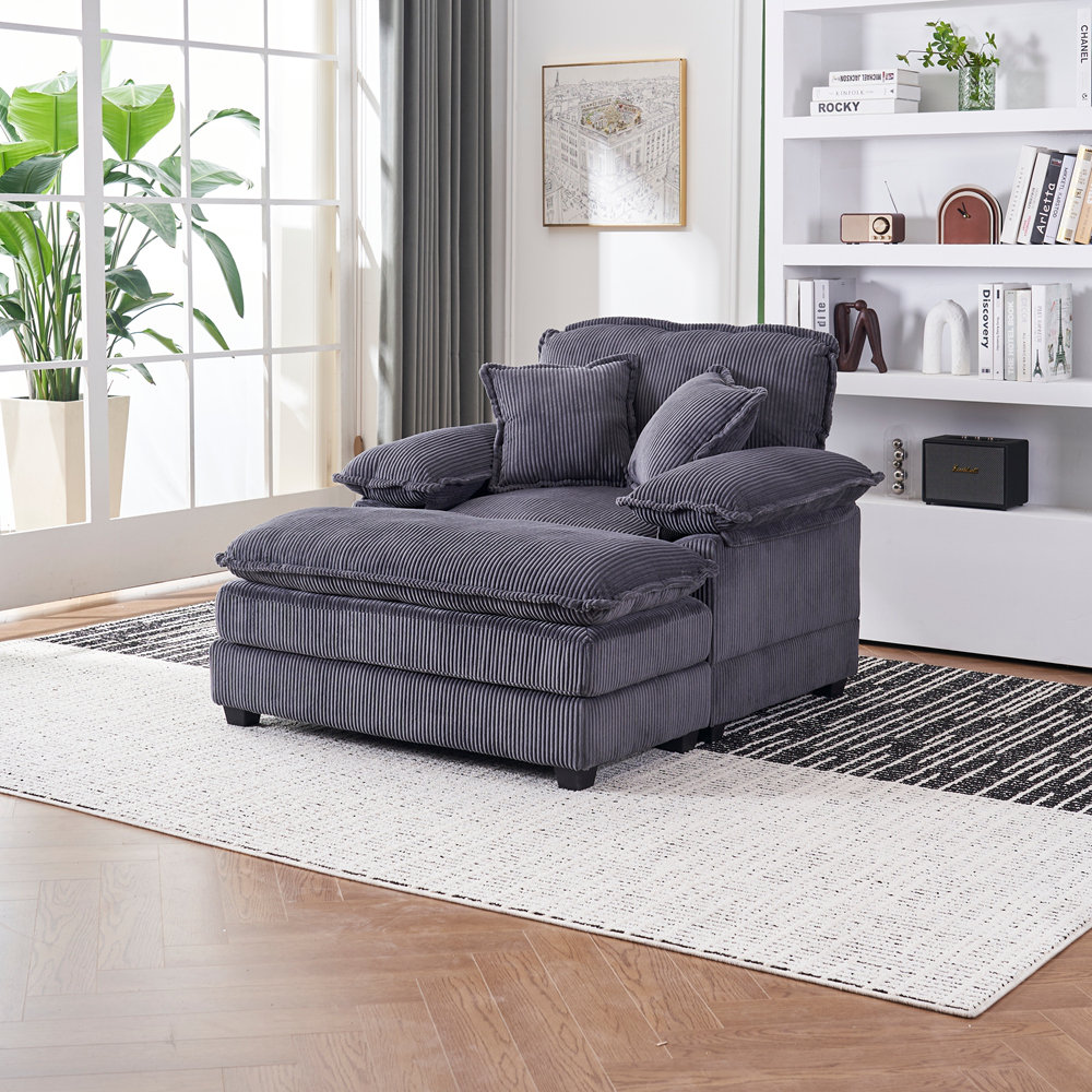 Ophelia & Co. 56.3 Inch Corduroy single sofa With 2 toss pillows and a ...