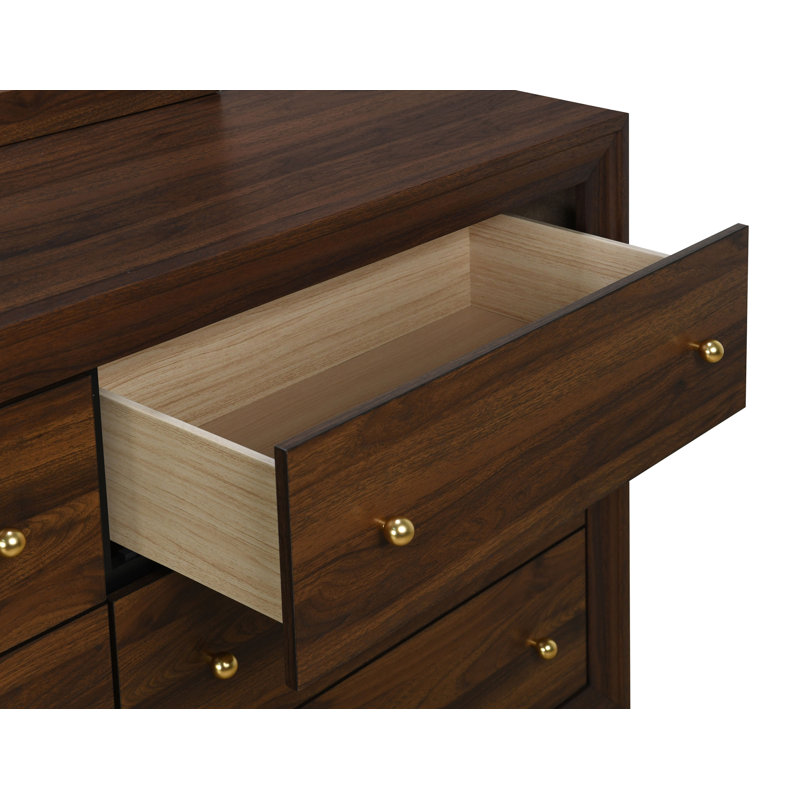 Commode 6 tiroirs Aakif et miroir noyer