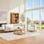Table basse ronde brun chaud avec une texture douce