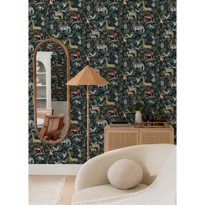 Rigby Jungle Animals Wallpaper, Navy
