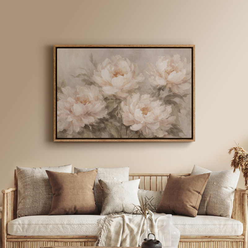 Art mural encadré sur toile - Bouquet de pivoines romantiques dans une palette neutre rétro - 16 po x 24 po, 24 po x 36 po
