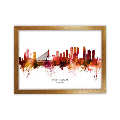 Rotterdam Netherlands Skyline Red City Name by Michael Tompsett - 1 Piece Wall Art
