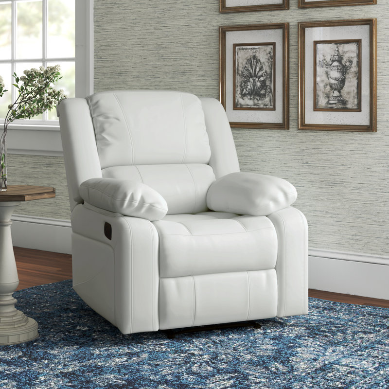 Arland Contemprary Faux Leather Pillow Back Recliner, Cream Leather Match