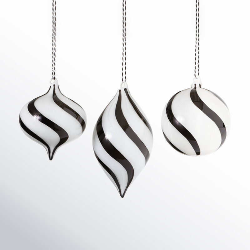 3 Piece Striped Finial Ornament Set