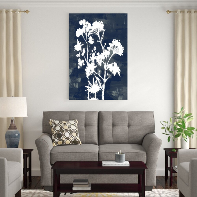 " Navy Floral " Painting Print, 48" H x 32" W