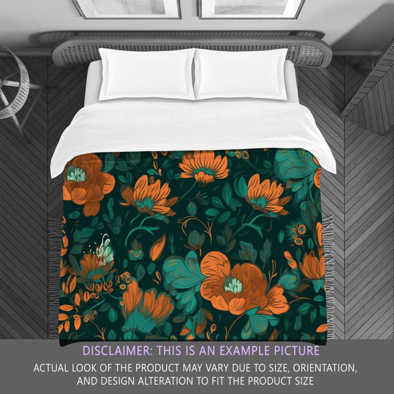 Machine Printed Comforter, King Comforter, Green/Orange Floral