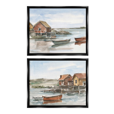 " Coastal Shack Landscape Floater Frame " by Ethan Harper 2 - Pieces