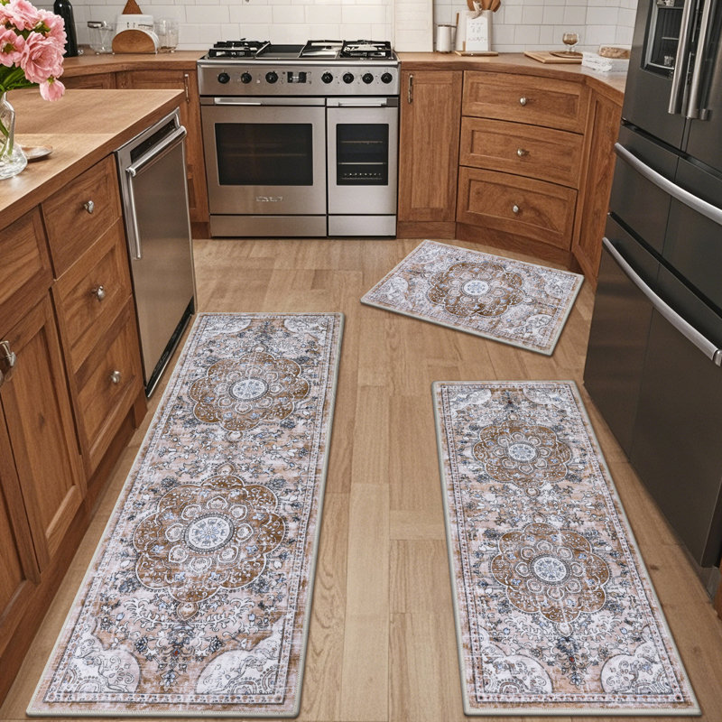 Machine Washable Non-Slip Kitchen Mat, Brown