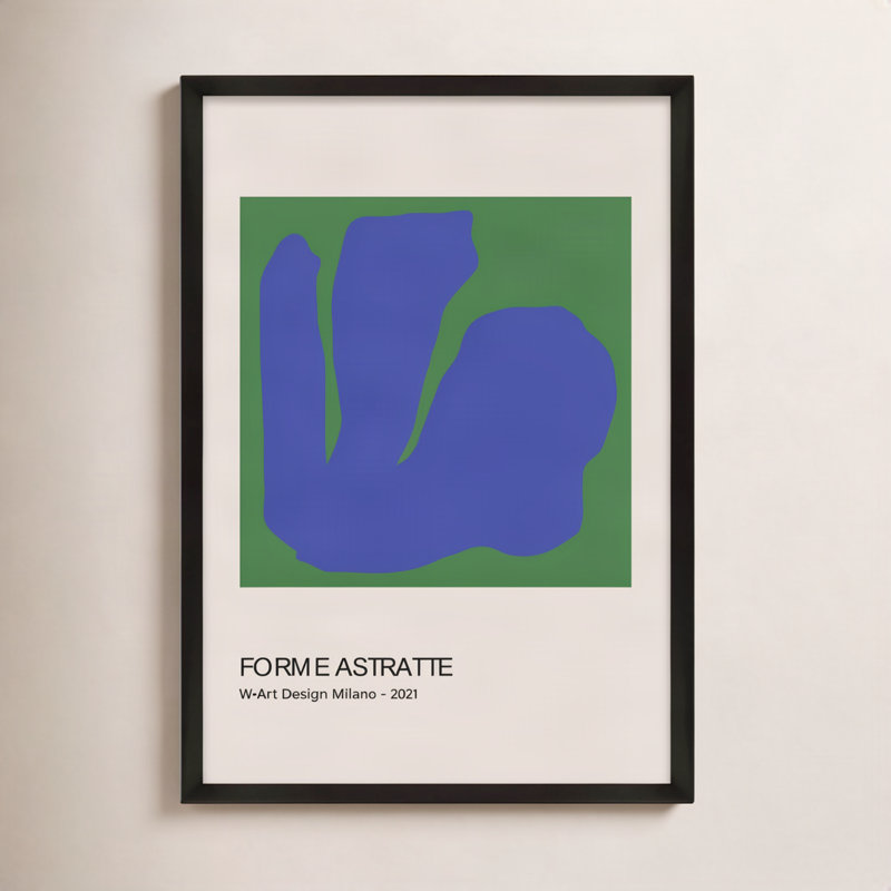 Forme Astratte Blue & Green Print by Romina Gadler, 30" H x 21" W x 1.25" D, Black Framed Paper